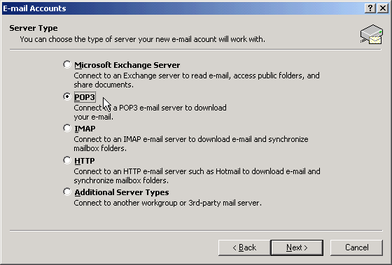 POP3 server kiezen